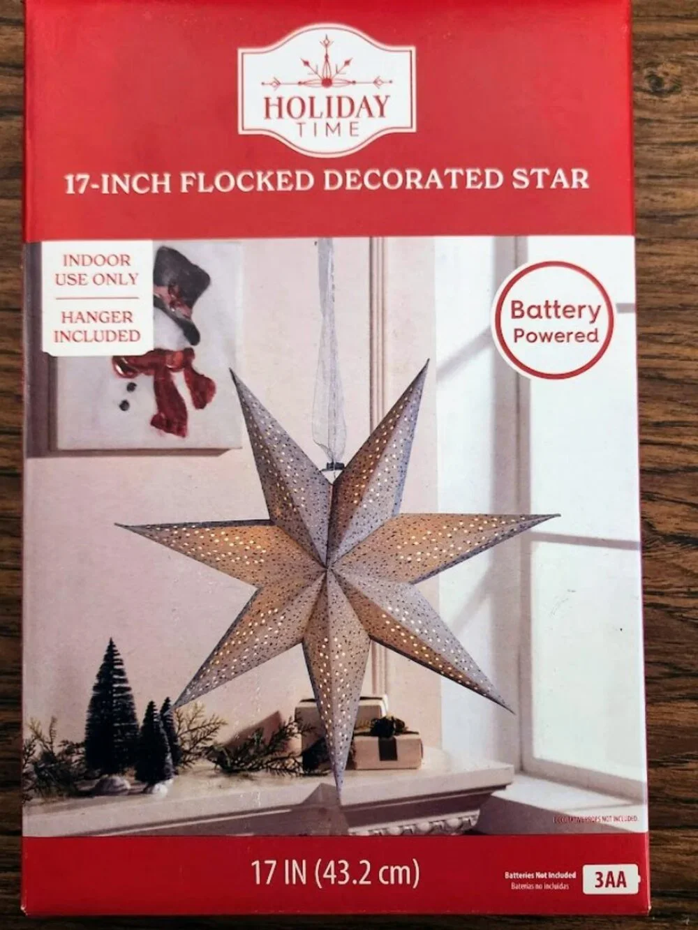 NEW Light Up Battery Operated Flocked Star Christmas Hanging Decoration Decor Ho